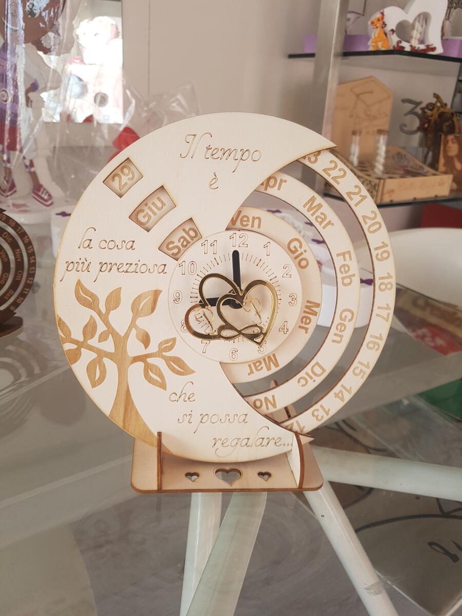 Orologio Calendario perpetuo 23cm legno naturale cofanetto legno