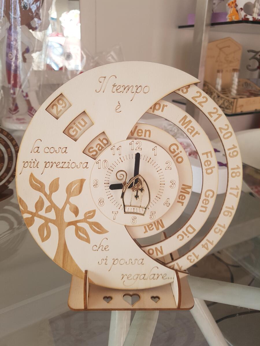 Orologio Calendario perpetuo 23cm legno naturale cofanetto legno