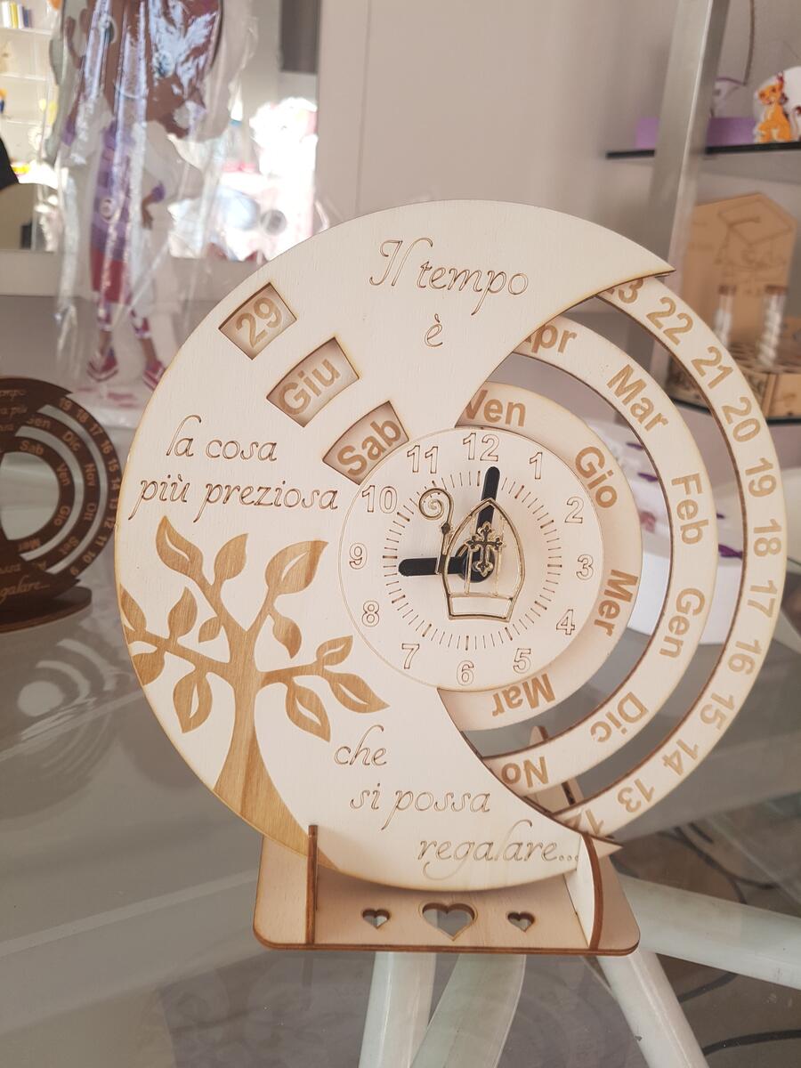 Orologio Calendario perpetuo 23cm legno naturale cofanetto legno