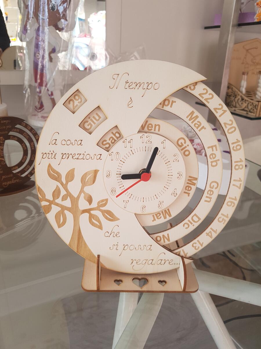 Orologio Calendario perpetuo 23cm legno naturale cofanetto legno