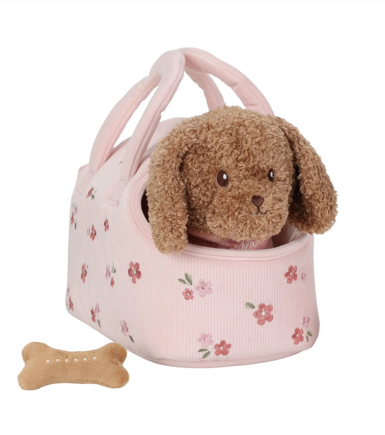 Peluche cagnolino Jackie con trasportino