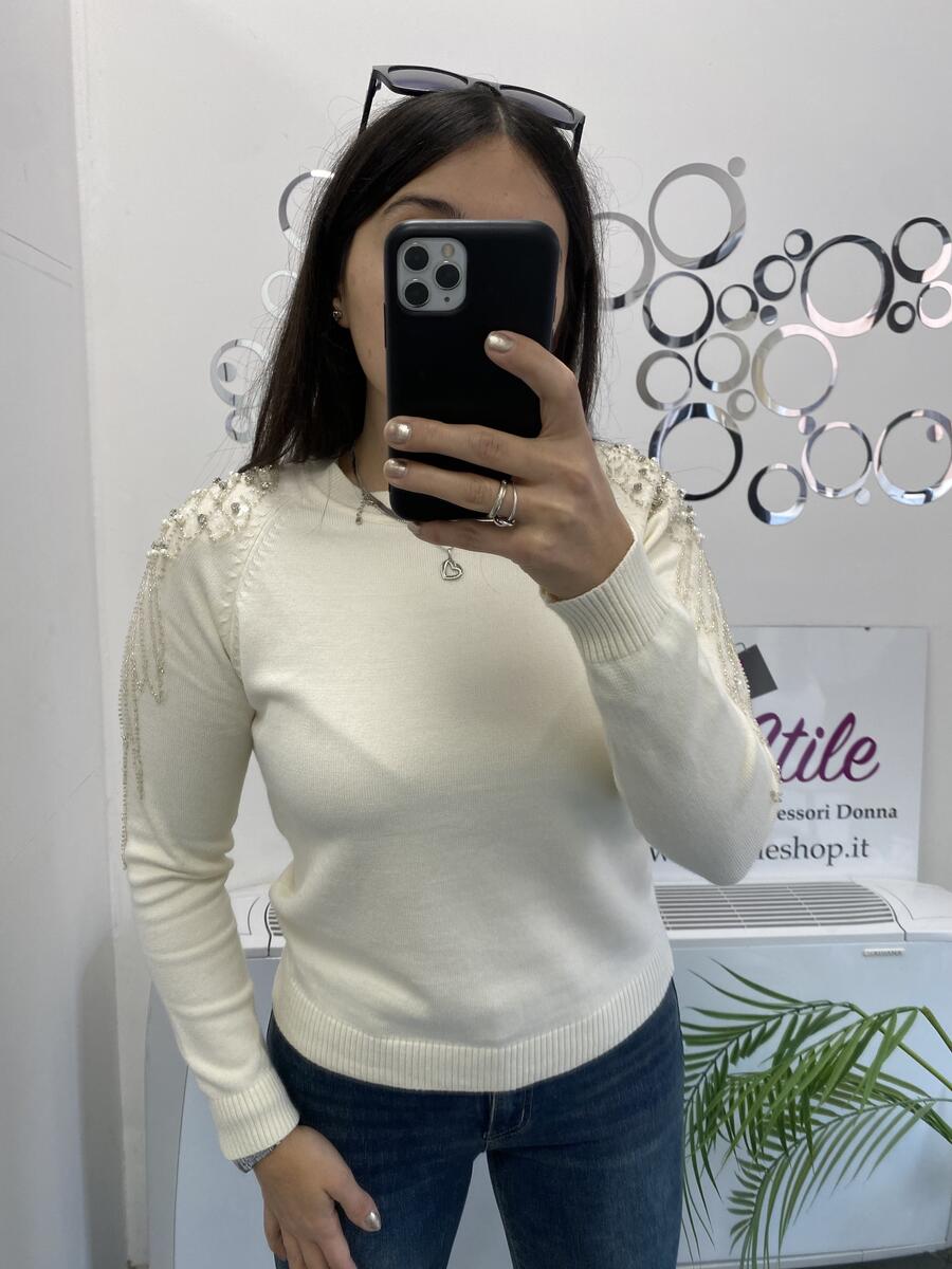 NOVITÀ Pull dettaglio perle e strass sulle spalle