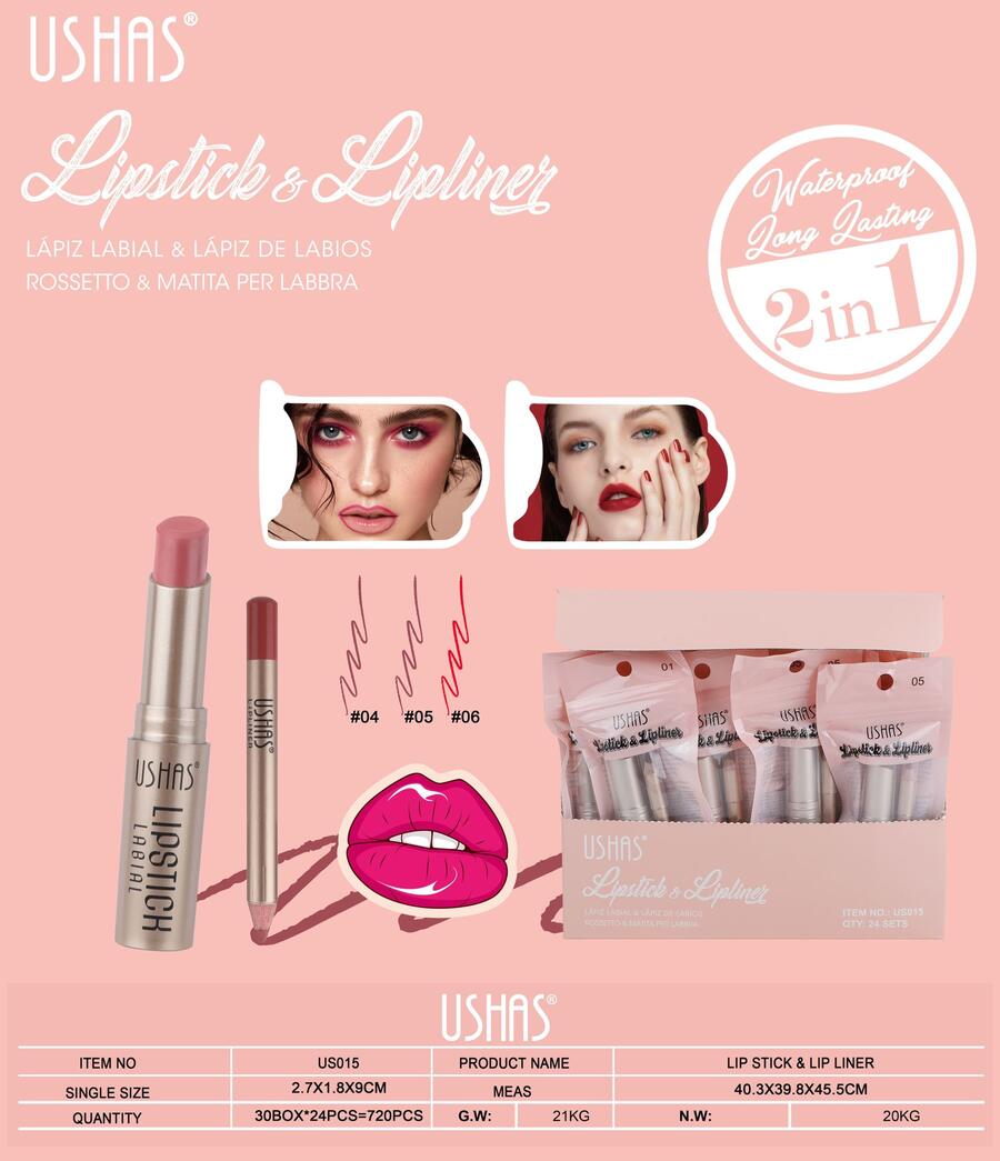 USHAS LIPSTICK & LIPLINER 2 IN 1
 [Conf.da 24 pezzi]