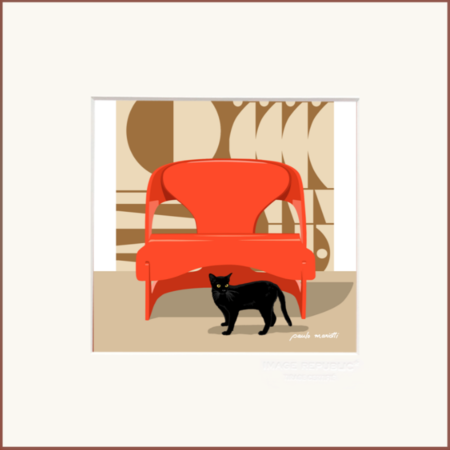 PAULO MARIOTTI, STAMPA 22x22 cm CON PASSEPARTOUT: CHAT NOIR