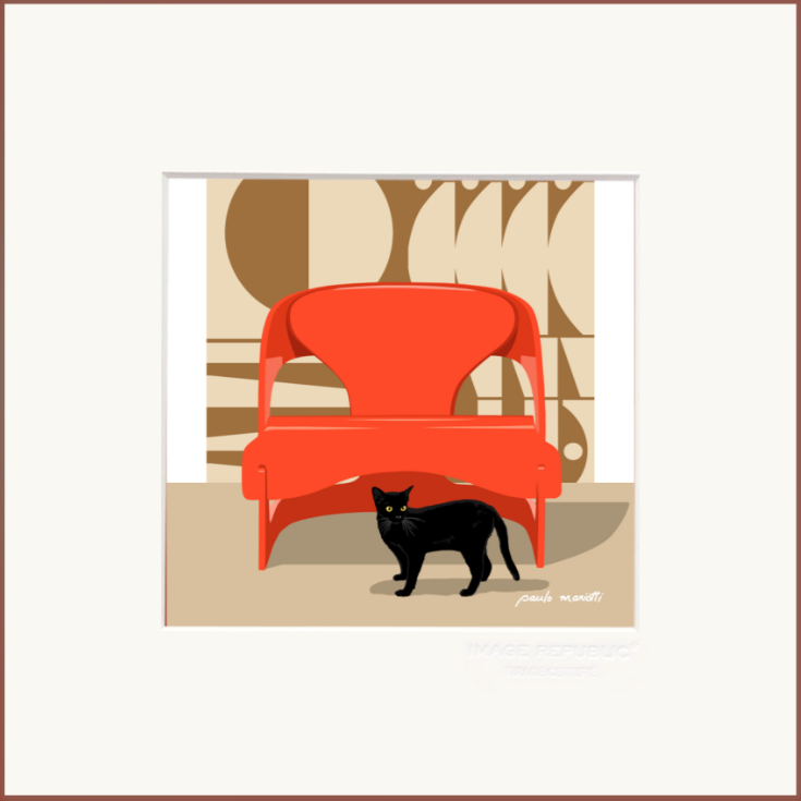 PAULO MARIOTTI, STAMPA 22x22 cm CON PASSEPARTOUT: CHAT NOIR