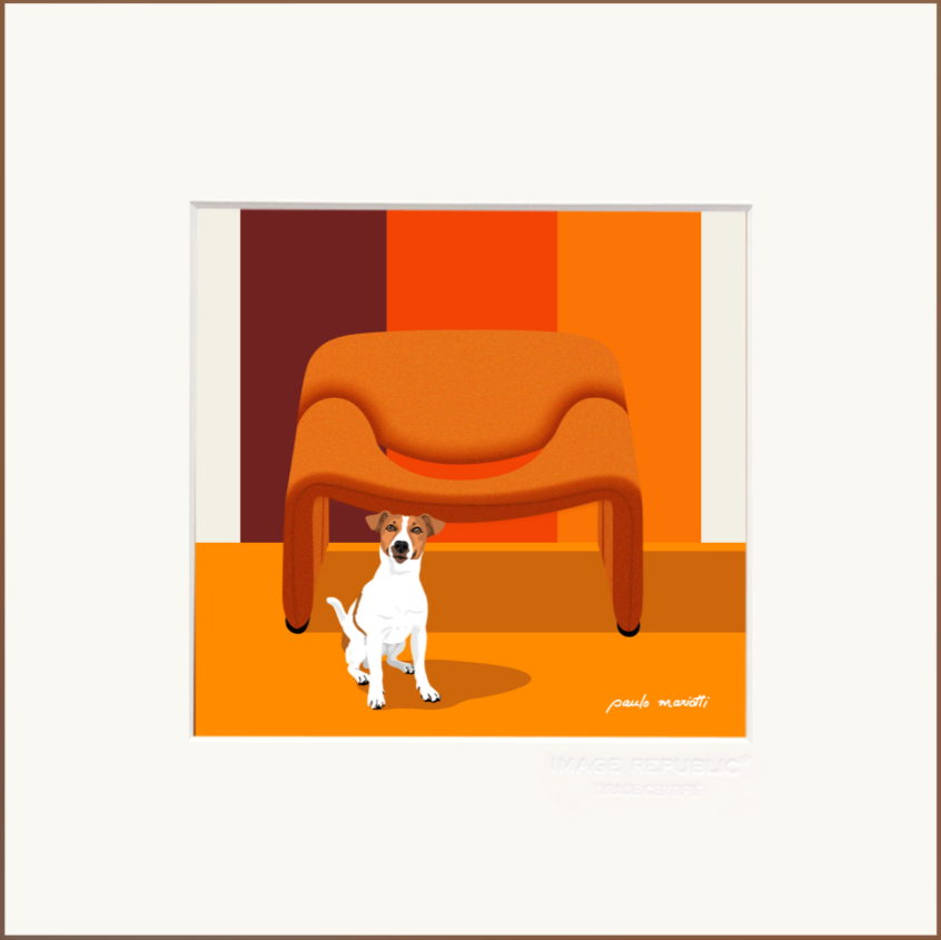 PAULO MARIOTTI, STAMPA 22x22 cm CON PASSEPARTOUT: CHIEN ORANGE