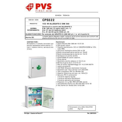 Armadietto Pronto Soccorso CPS522 – 2 Vani in Metallo Verniciato - con Chiave