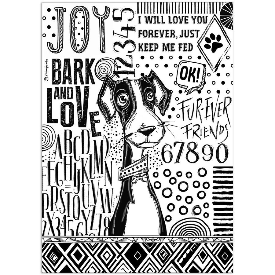 Carta di riso Fto A4 Furry Friends Bianco e nero cane