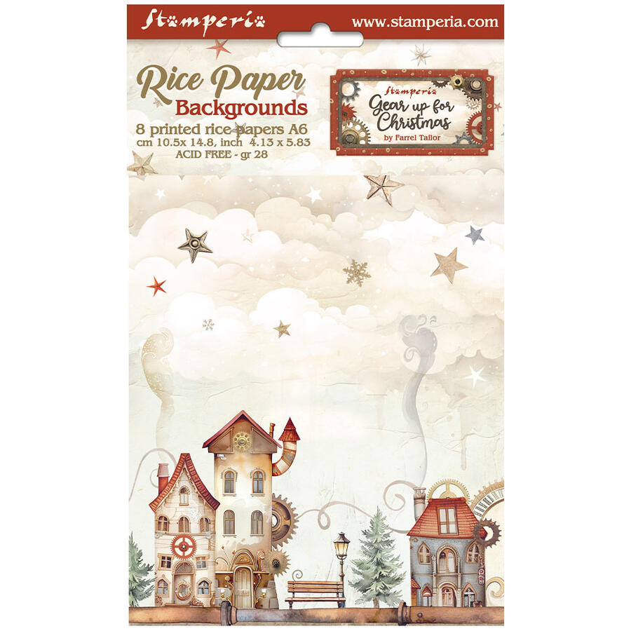 Selezione 8 Carta di riso Fto A6 Backgrounds Gear up for Christmas