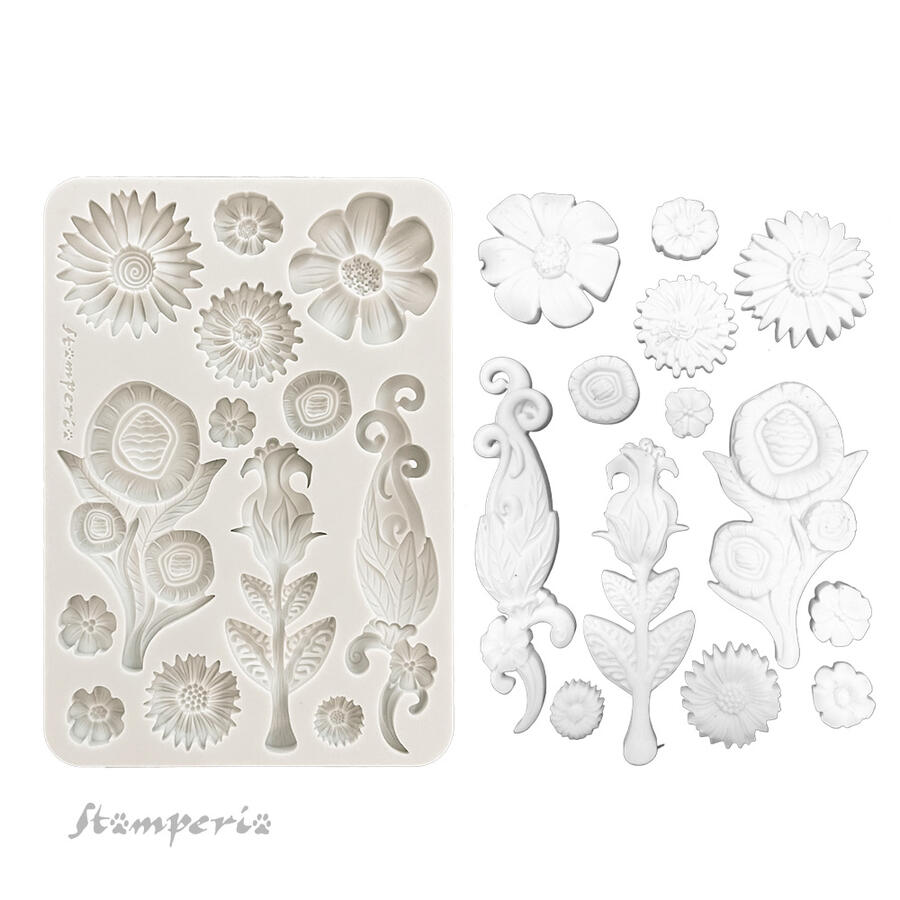 Stampo in silicone A5 Furry Friends Fiori