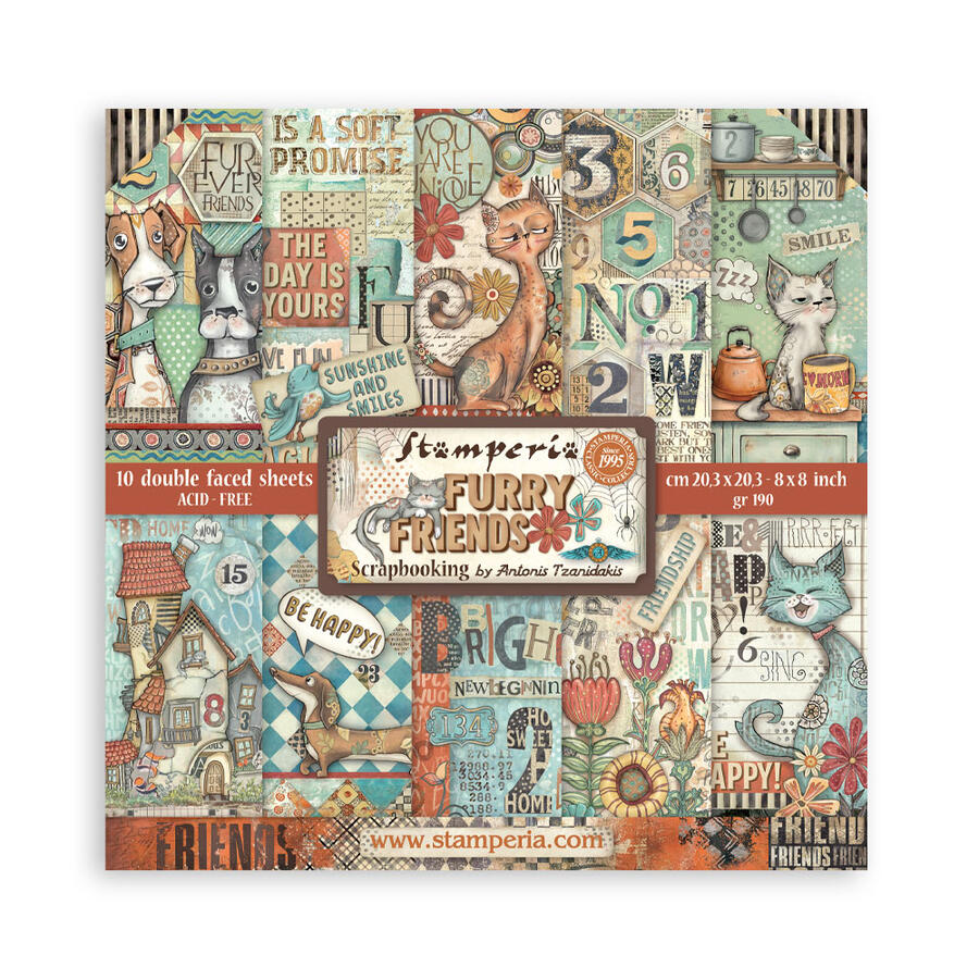 Blocco 10 fogli 20,3 x 20,3 Double face Furry friends