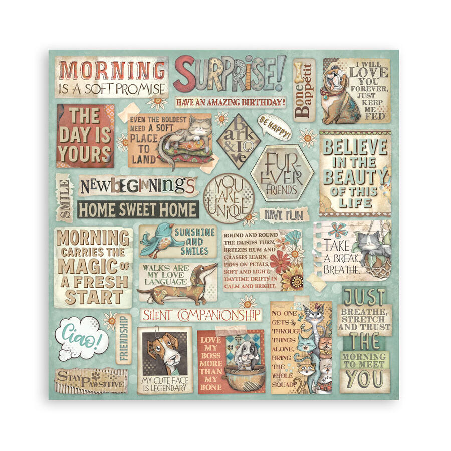 Blocco 10 fogli 20,3 x 20,3 Double face Furry friends