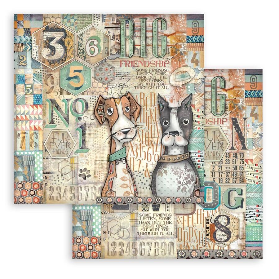 Blocco 10 fogli 20,3 x 20,3 Double face Furry friends