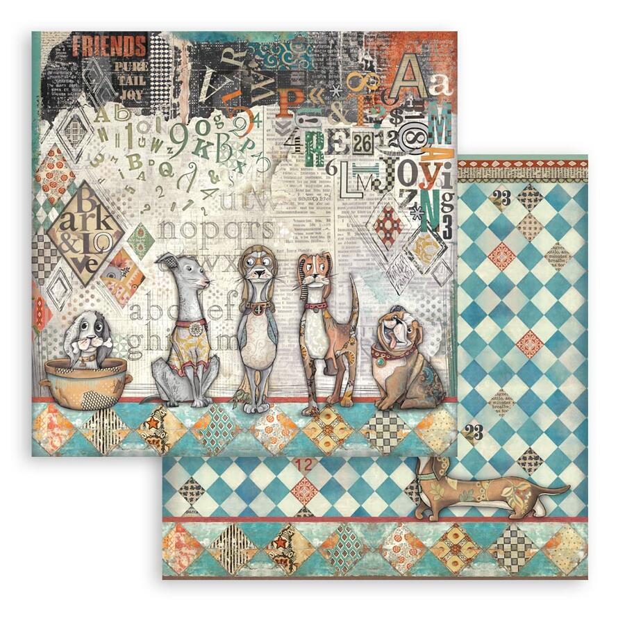 Blocco 10 fogli 20,3 x 20,3 Double face Furry friends