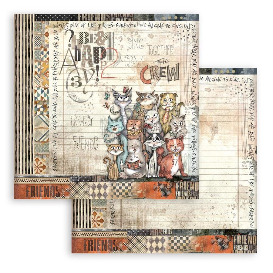 Blocco 10 fogli 20,3 x 20,3 Double face Furry friends