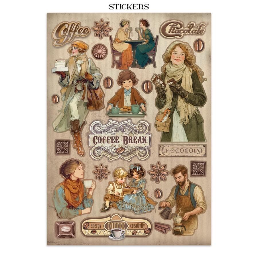 Junk journal stickers, cut-outs, backgrounds Coffee and Chocolate