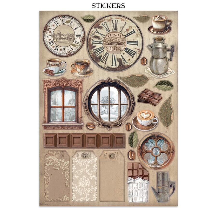 Junk journal stickers, cut-outs, backgrounds Coffee and Chocolate