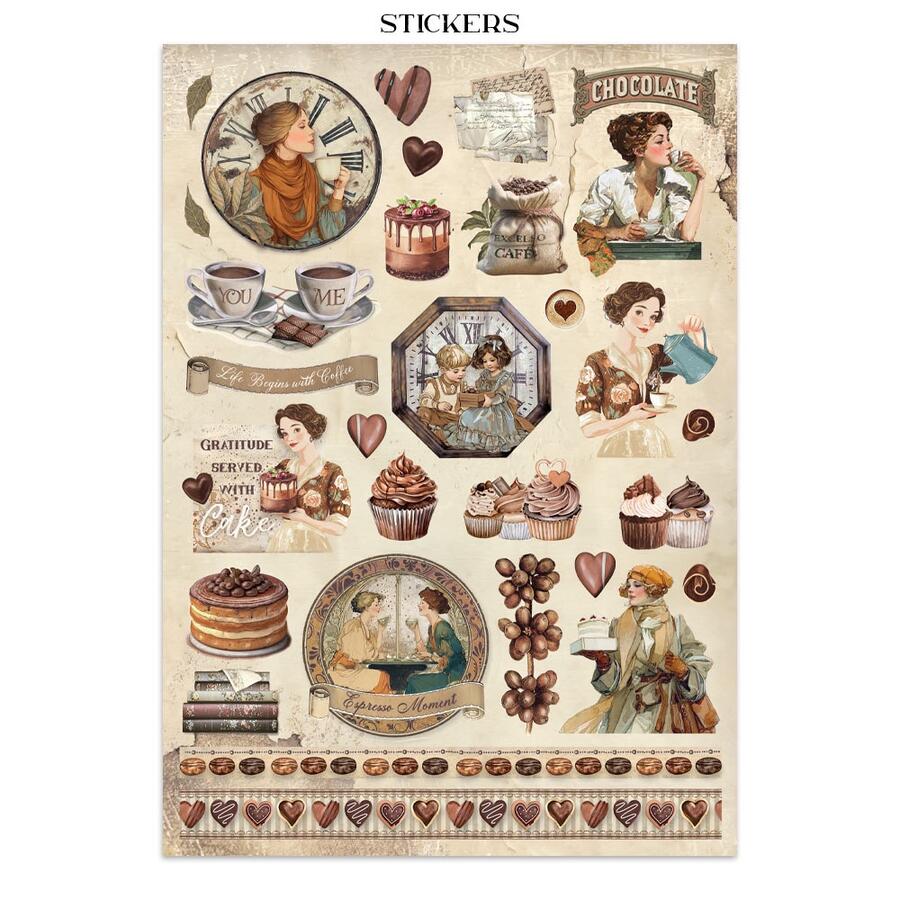 Junk journal stickers, cut-outs, backgrounds Coffee and Chocolate