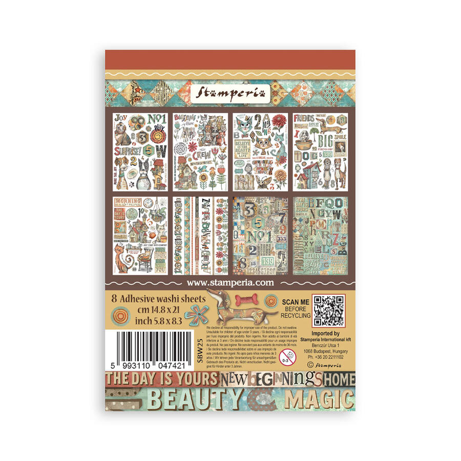 Washi Pad 8 sheets A5 Furry Friends