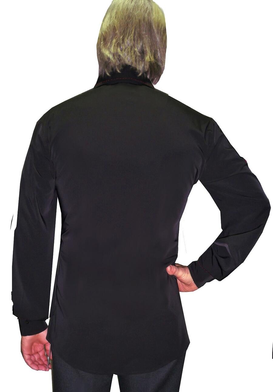 Black Viscose Dance Shirt with Red Stitching 9-0012R