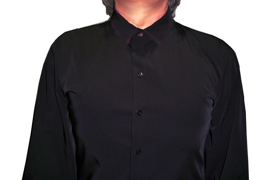 Black Viscose Dance Shirt with Red Stitching 9-0012R