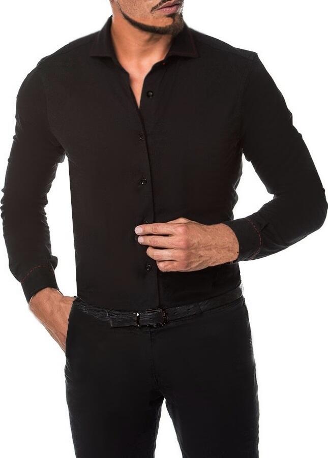 Black Viscose Dance Shirt with Red Stitching 9-0012R