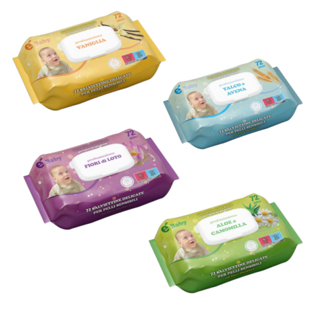 E' BABY SALVIETTINE IMBEVUTE 72 PEZZI (Confezione da 12 pezzi) 