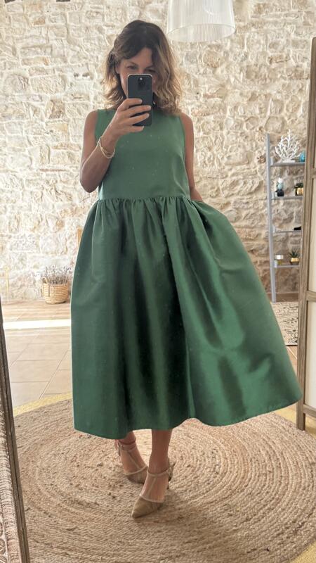 Ines maxi dress Green shantung pura seta