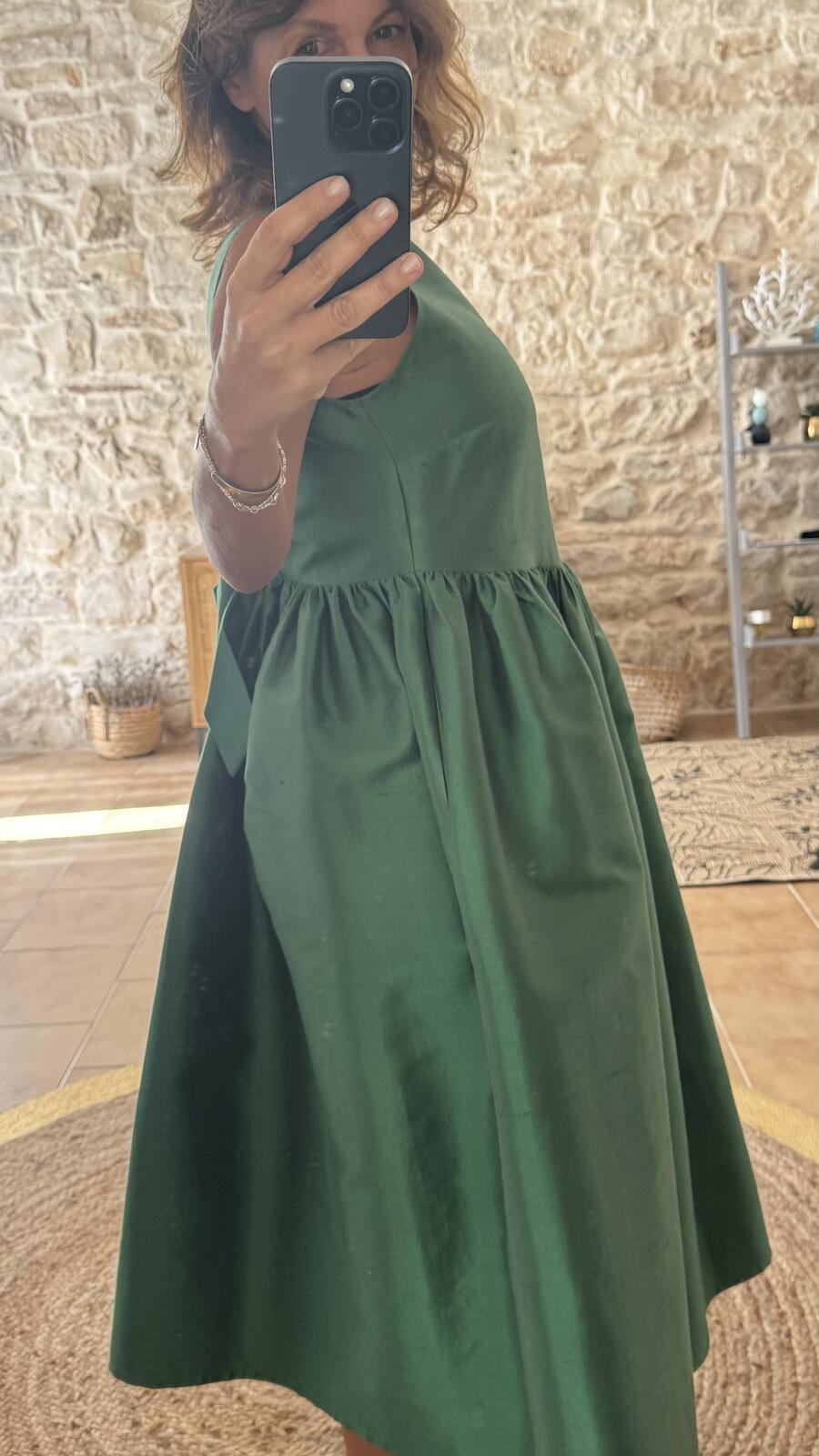 Ines maxi dress Green shantung pura seta
