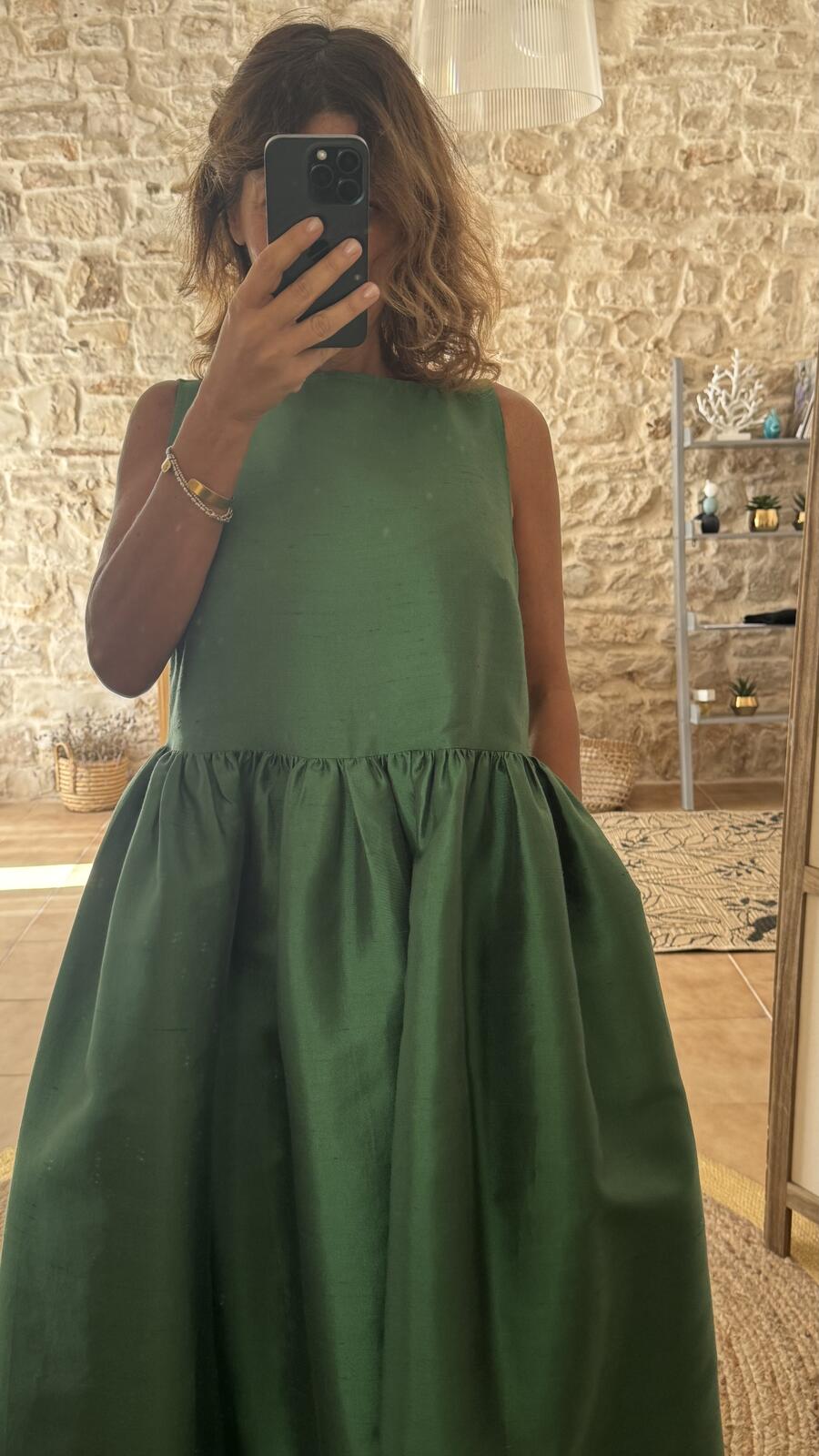Ines maxi dress Green shantung pura seta