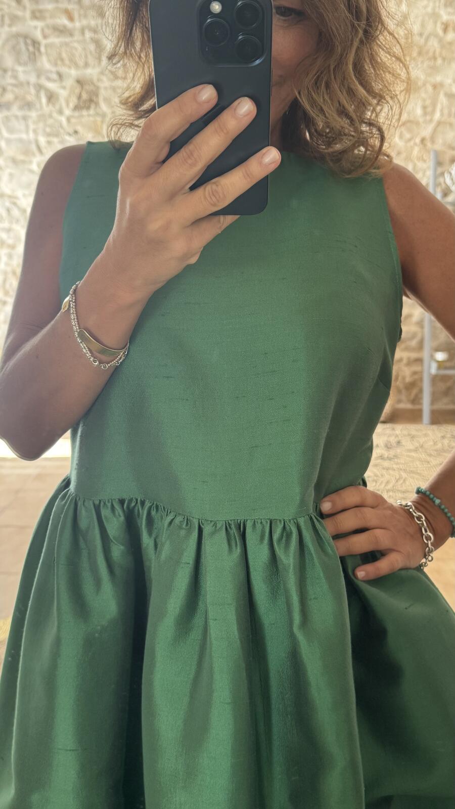 Ines maxi dress Green shantung pura seta