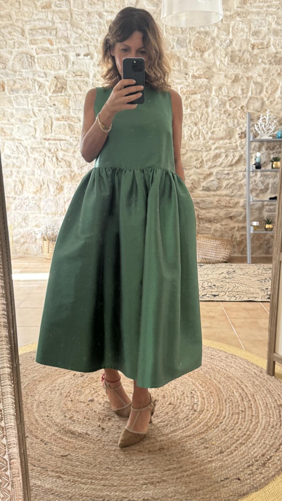 Ines maxi dress Green shantung pura seta