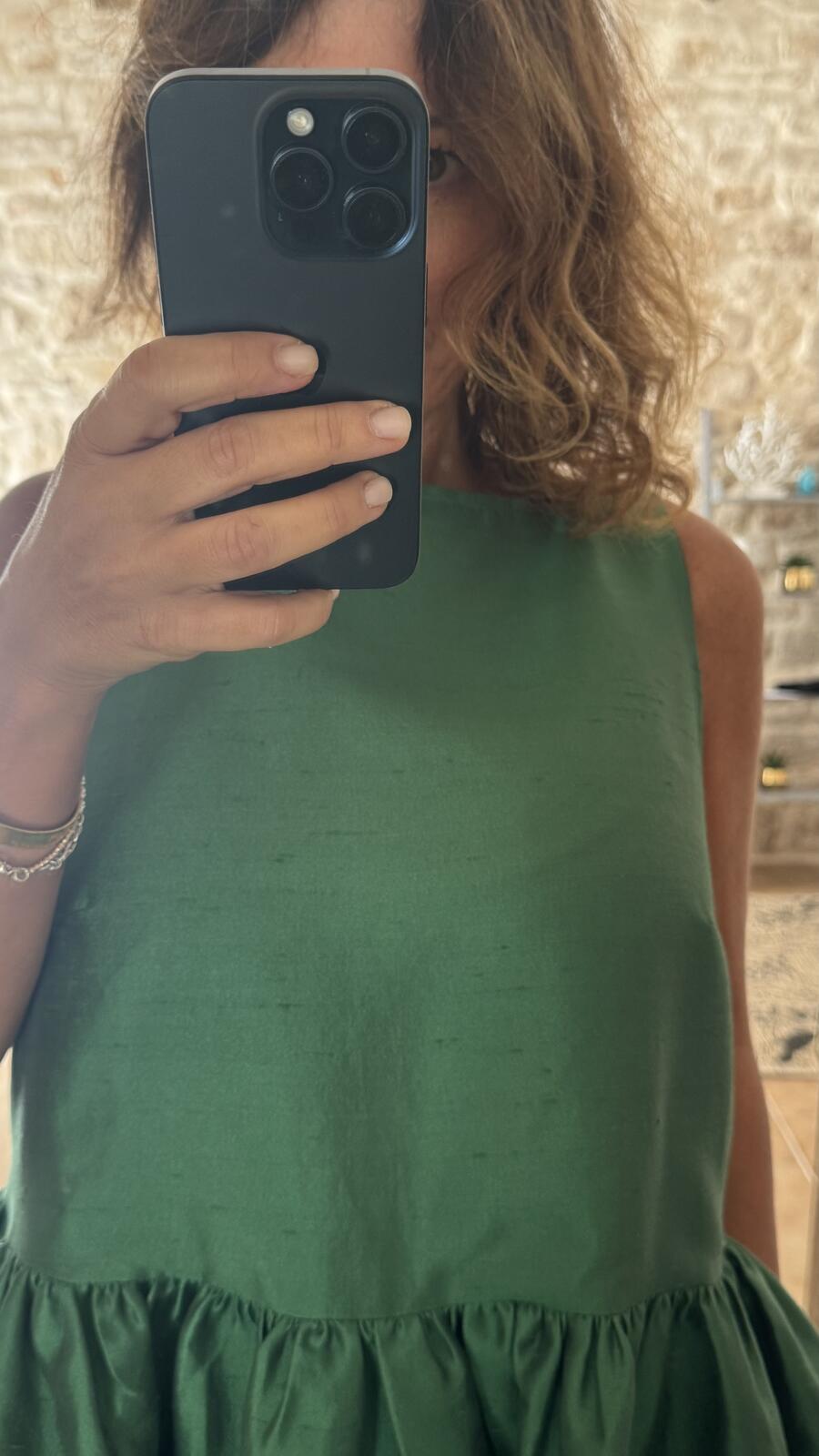 Ines maxi dress Green shantung pura seta