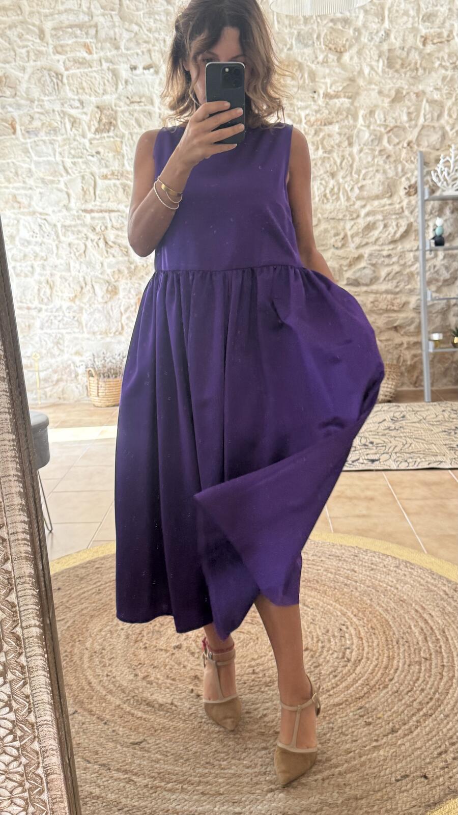 Ines maxi dress Violet mikado pura seta