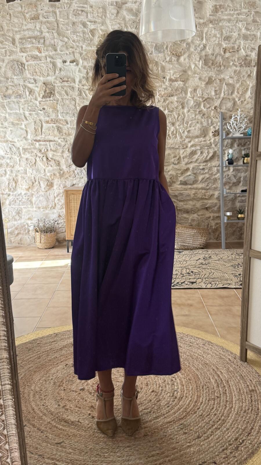 Ines maxi dress Violet mikado pura seta