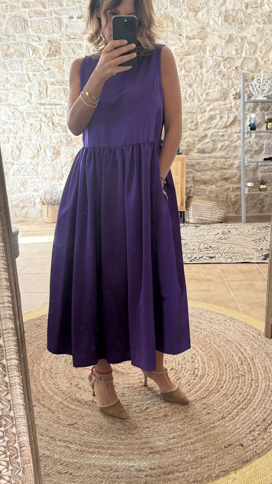 Ines maxi dress Violet mikado pura seta