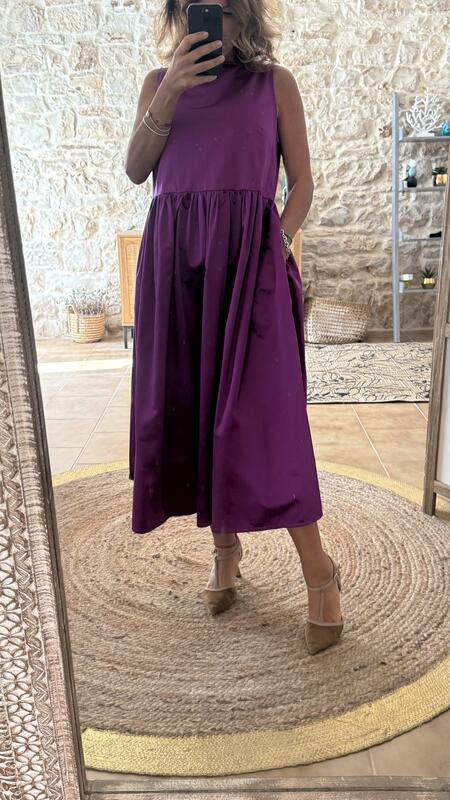 Ines maxi dress Ciclamino mikado pura seta