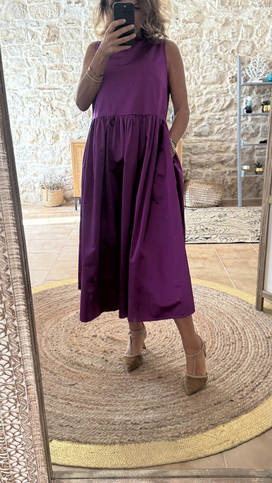 Ines maxi dress Ciclamino mikado pura seta