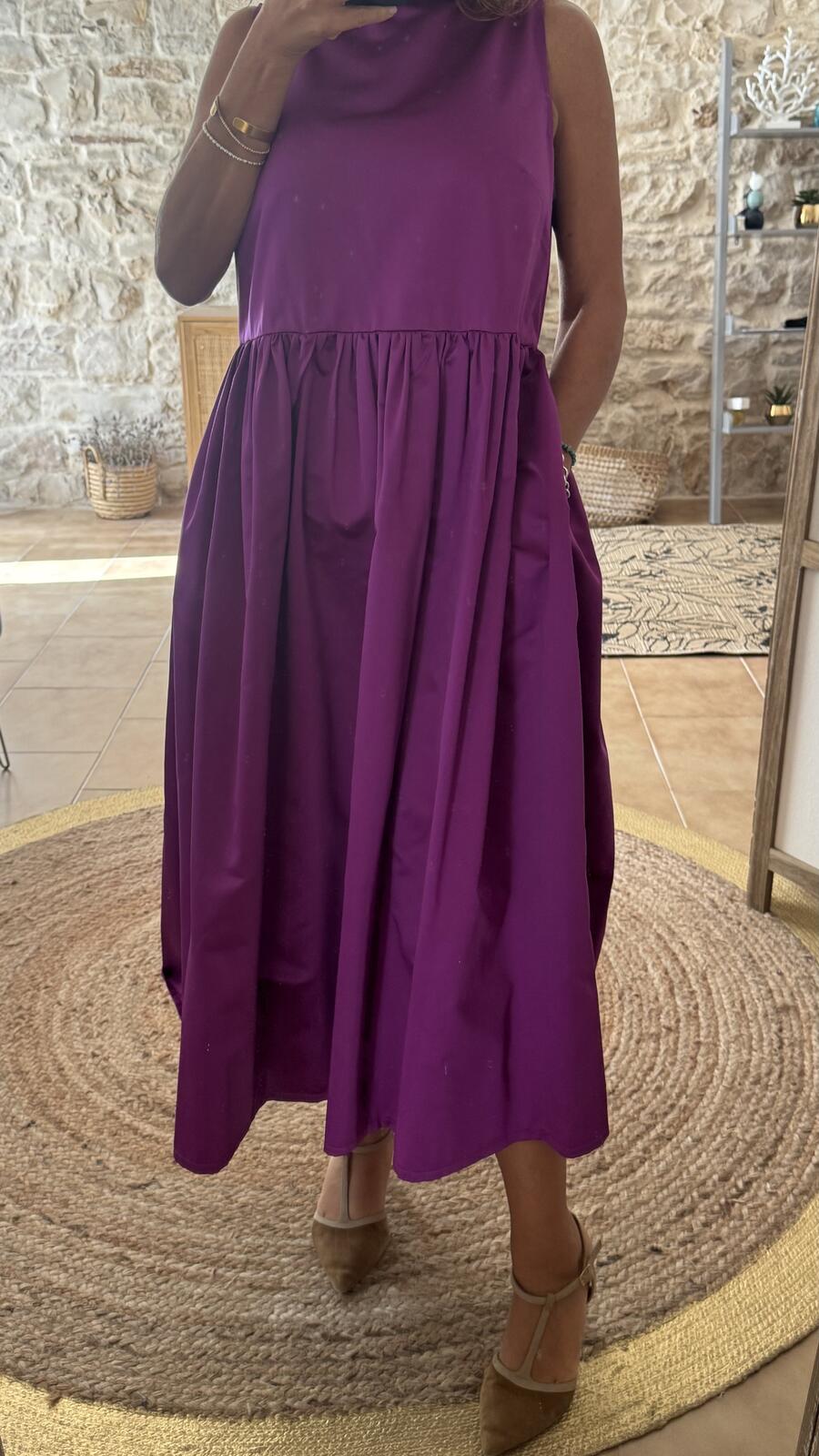 Ines maxi dress Ciclamino mikado pura seta