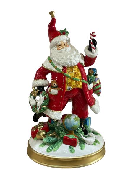 Lamart - Natale 2025 - Babbo Natale in Ceramica Dipinta a Mano – H 42 cm con Sacco Giochi e Dettagli Dorati