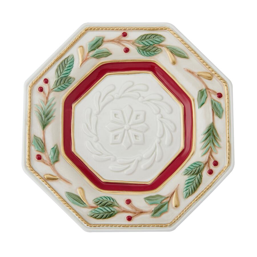 Lamart - Natale 2025 - Piatto Ottagonale Natalizio Woodland Holiday – Fitz and Floyd – Ceramica Decorativa