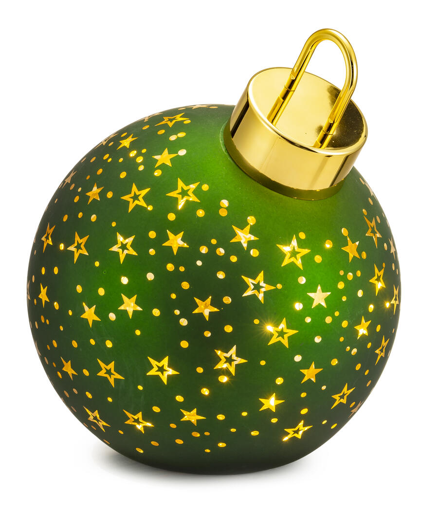 Lamart - Natale 2025 - Palla di Natale in Vetro Verde con LED – 25 cm – Decorata con Stelle Dorate
