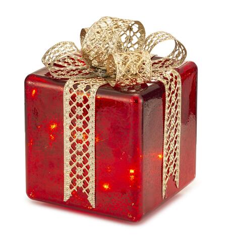 Lamart - Natale 2025 - Pacco Regalo in Vetro Rosso con LED – 15x22 cm