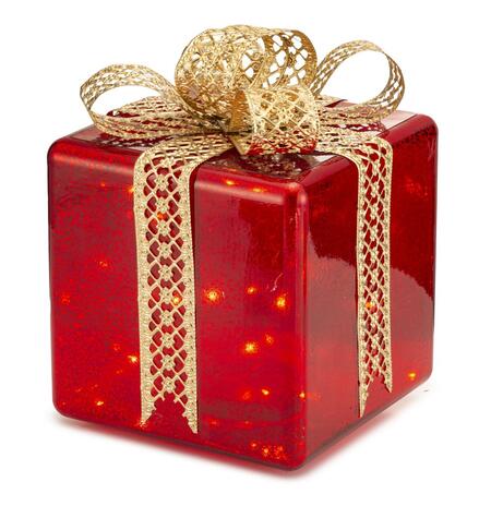 Lamart - Natale 2025 - Pacco Regalo in Vetro Rosso con LED – 18x26 cm