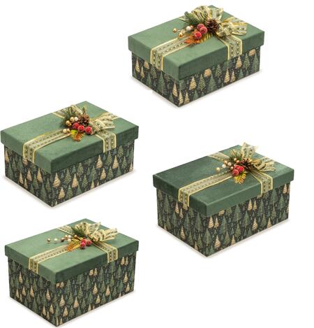 Lamart - Natale 2025 - Set 4 Scatole Natalizie – Decorazioni con Coperchio Verde – Misure 24-27-30-33 cm