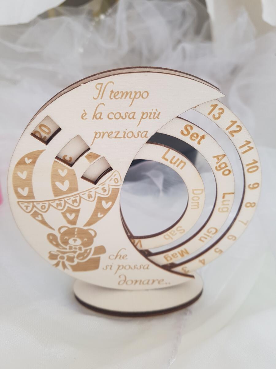 Calendario perpetuo legno 12cm Battesimo