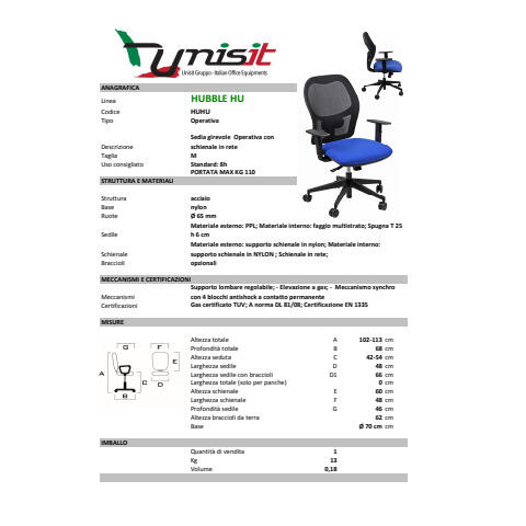 Sedia operativa HUBBLE con schienale rete e braccioli regolabili