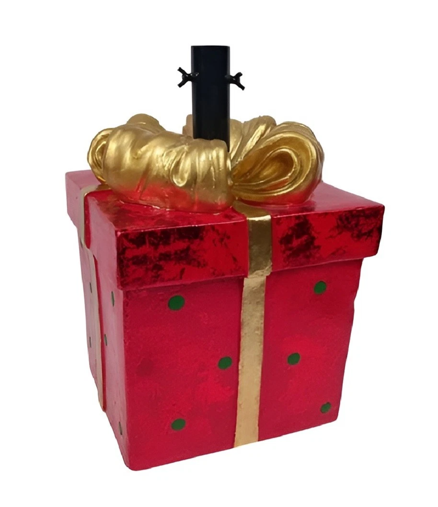 Base per Albero Forma di Pacco Regalo Rosso con Fiocco Oro Base piede di Natale