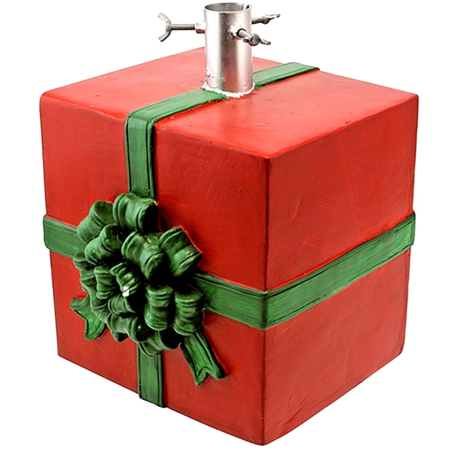 Base Albero a Forma di Pacco Regalo di Natale 26x24x32cm con Supporto Universale
