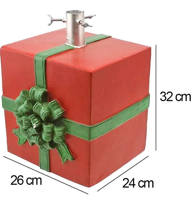 Base Albero a Forma di Pacco Regalo di Natale 26x24x32cm con Supporto Universale